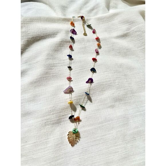No Brand Jewelry - Multicolor stone palm leaf summertime Bohemian necklace ￼